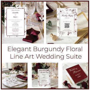 Elegant Burgundy Floral Line Art Wedding Planner Notebook