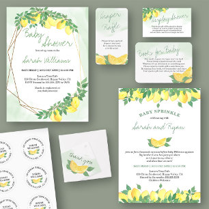Citrus Lemons Gold Frame Mint Wash Baby Shower Invitation