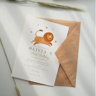 Watercolor Cute Lion King Baby Shower Invitation