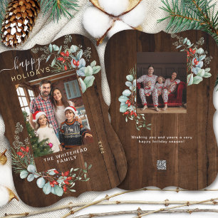 Merry Married Greenery Watercolor Photo Wood Ceramic Ornament