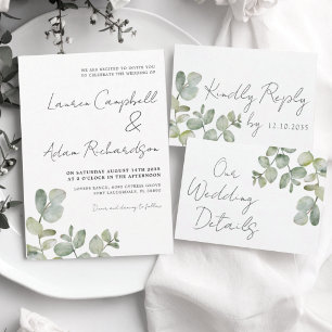 Simple Sage Green Eucalyptus Calligraphy Wedding  All In One Invitation