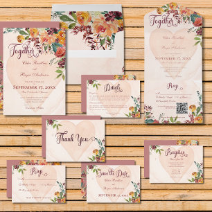 Floral Boho Heart Peach Wedding Save The Date
