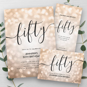 Script Rose Gold Glitter Lights 50th Birthday  Classic Round Sticker