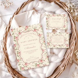 Soft Blush Floral Heirloom Baby Shower Invitation