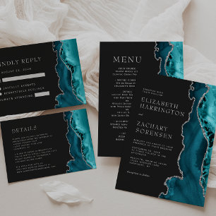 Teal Blue Silver Agate Dark Wedding Menu