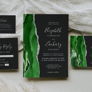 Cartons Réponse Agate Hunter Green Silver Dark Mariage