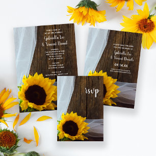 Rustic Yellow Sunflower Barn Wood Wedding RSVP