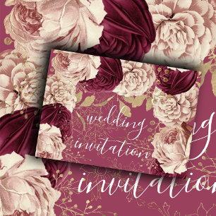 Burgundy Marsala Wedding Rose Pink Roses Floral  Invitation