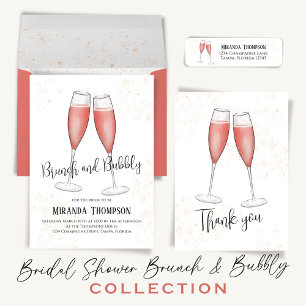 Pink Brunch and Bubbly Watercolor Champagne Flutes Thank You Card