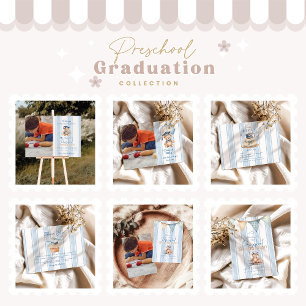 Blue Preschool Teddy Bear Graduation Invitation