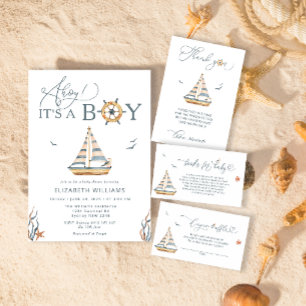Ahoy It's A Boy Nautical Sailboat Baby Shower Invitation