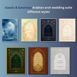 arabic Silver Embossed Floral Arch Wedding Invitation