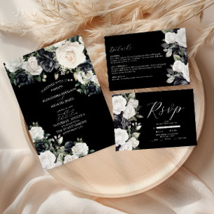 Elegant Black and White Floral Wedding Invitation
