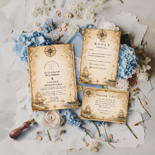 Antique Nautical Map Wedding Invitation