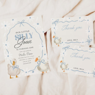 Carte De Remerciements Bleu Bow Silly Goose Coquette Anniversaire