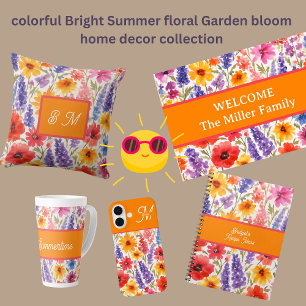 colorful Bright Summer floral Garden bloom Throw Pillow