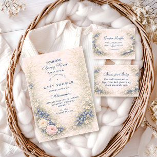 Blueberry Botanical Frame Baby Shower Invitation