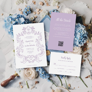 Regal Lavender   Vintage Baroque Frame Wedding Invitation