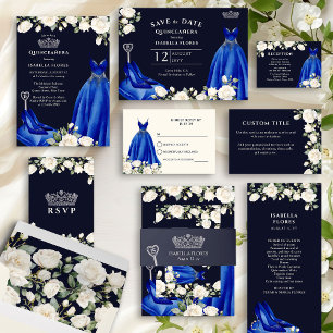 Princess Dress and White Roses Royal Blue Photo Save The Date