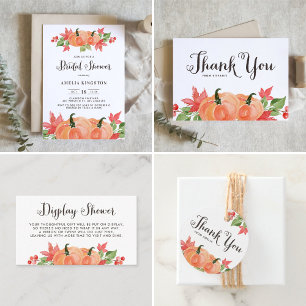 Rustic Watercolor Pumpkins Fall Bridal Brunch Invitation