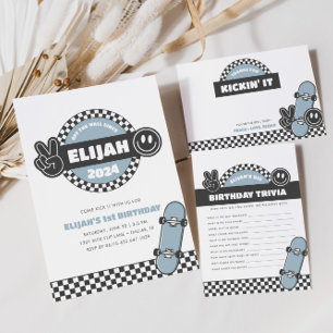 Boys' Chequered Skateboard Groovy Rad Birthday Thank You Card
