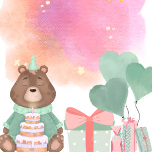 Pastel Watercolor Bear Birthday Party Plate