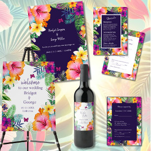 Colourful tropical hawaiian Floral Wedding  Invitation