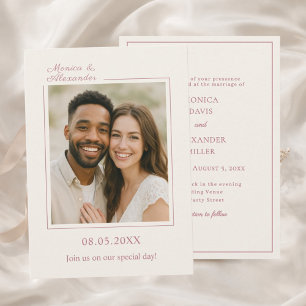 Ivory rose gold modern minimalist wedding invitation