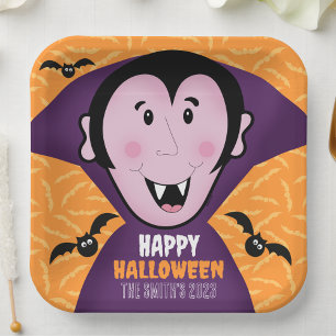 Vampire Dracula Bats Kids Cute Happy Halloween  Square Paper Coaster