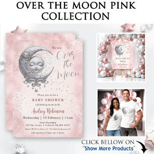 Over The Moon Pink Girl Baby Shower Paper Plates