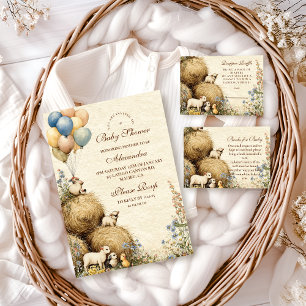 Country Hay Bale Farm Animals Baby Shower Invitation