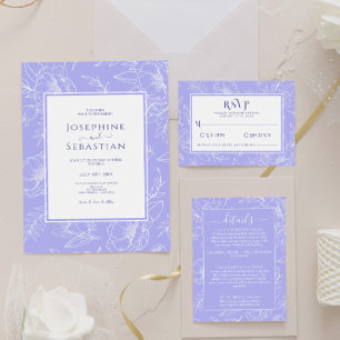 Elegant Periwinkle Floral Handmade Modern Wedding Invitation