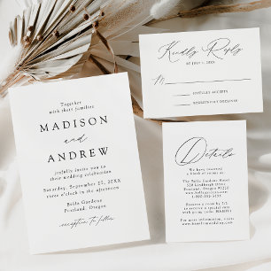 White and Black Modern Elegance Monogram Wedding Invitation