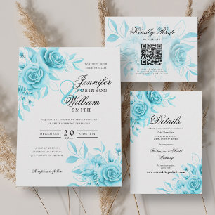 Elegant Wedding Turquoise Roses Floral Theme Acrylic Invitations
