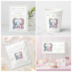 Gender reveal baby shower Teddy Bear blue pink  Invitation