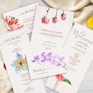 Invitation Tout En Un Aquarelle Florale Frangipani Mariage en terre cuit