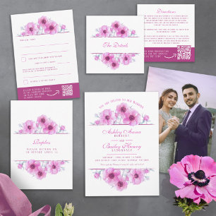 Invitation Aquarelle florale d'anémone rose mariage nouvelle 