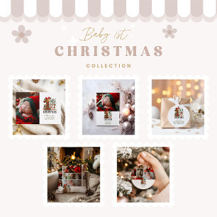 9 Photo Plaid First Christmas Throw Pillow