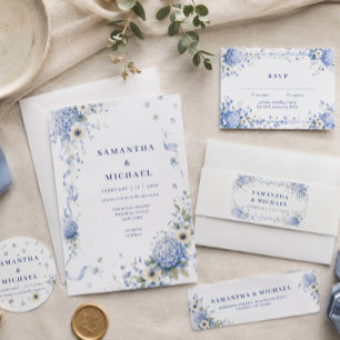 Blue Navy Flowers Tiny Floral Wedding Program