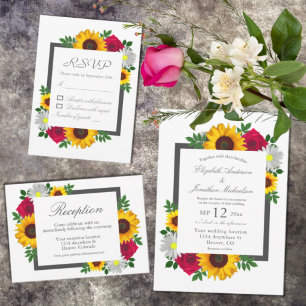 Carte D'accompagnement Sunflower Rose Daisy Floral Wedding Réception