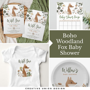 Boho Woodland Fox Baby Shower Thank You Card