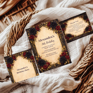 Dark Gothic Red Floral Birthday Celebration Invitation