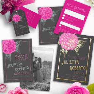 Pink inked camellia wedding pink wedding envelope