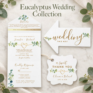 Elegant Eucalyptus Greenery Gold Heart Wedding Invitation