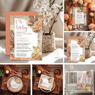 Boho Palm Leaves Hydrangeas Fox Oh Baby Shower Invitation