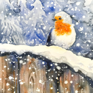 Colourful Christmas Robin Hand-Painted Watercolor Holiday Card