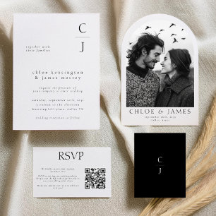 Wedding Monogram Elegant Black White Details Enclosure Card