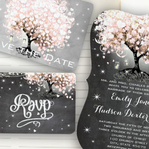 Mason Jar Pink Chalkboard Heart Leaf Tree Invitation