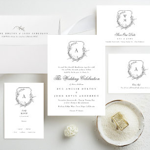 classic traditional leafy monogrammed crest save the date