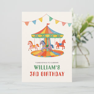 Adorable Carousel Birthday Classic Round Sticker